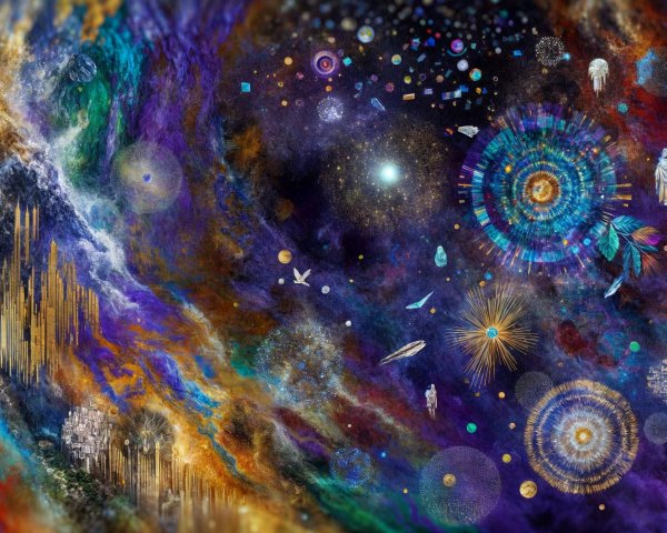 Vibrant Cosmic Landscape with Colorful Celestial Elements