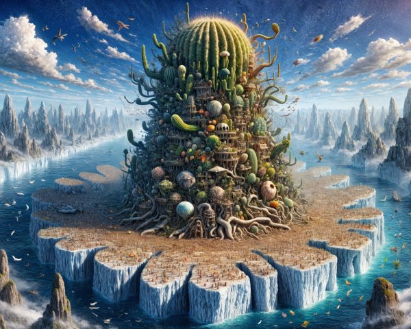 Imaginative Landscape with Cactus-Like Structure