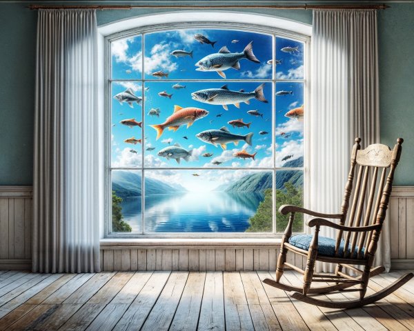 Indoor Scene with Rocking Chair and Underwater View