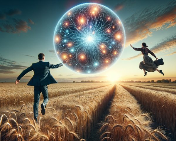 Wheat Field Scene with Man, Woman, and Energy Sphere