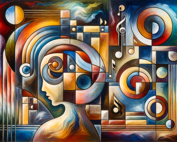 Vibrant Abstract Painting with Geometric Shapes and Colors