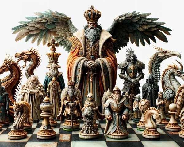 Intricately Designed Fantasy Chess Set with Royal Themes