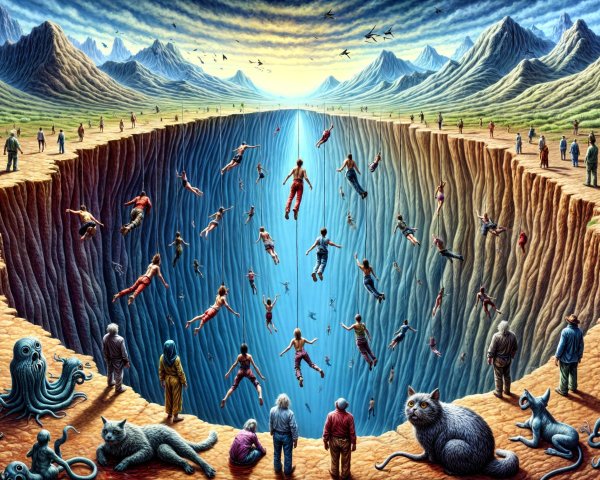 Surreal Landscape with Figures Above a Deep Abyss
