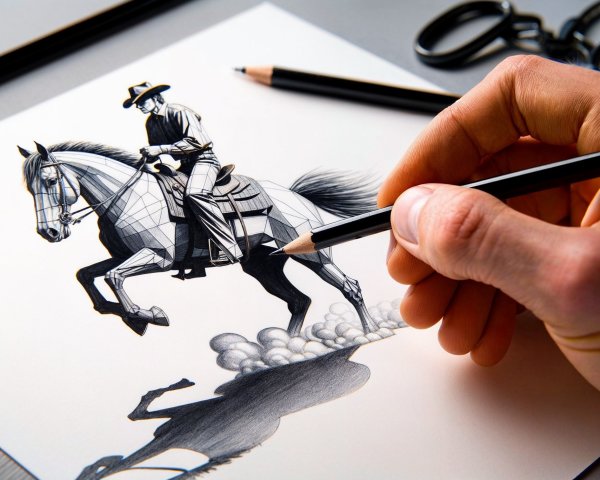 Detailed Illustration of Horse and Rider in Motion