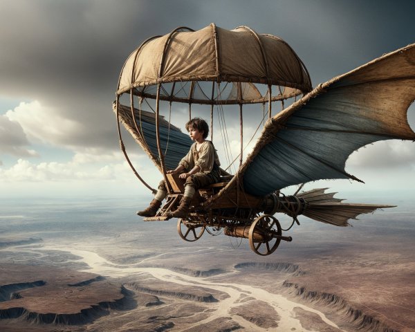 Steampunk Hot Air Balloon in Arid Landscape Scene