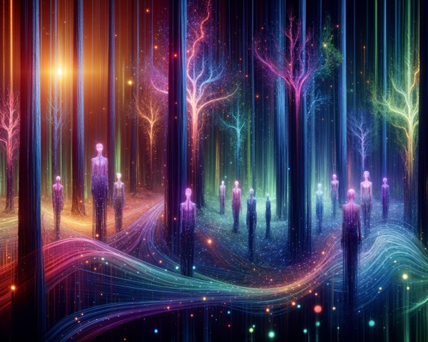 Surreal Forest Landscape with Ethereal Colors and Light