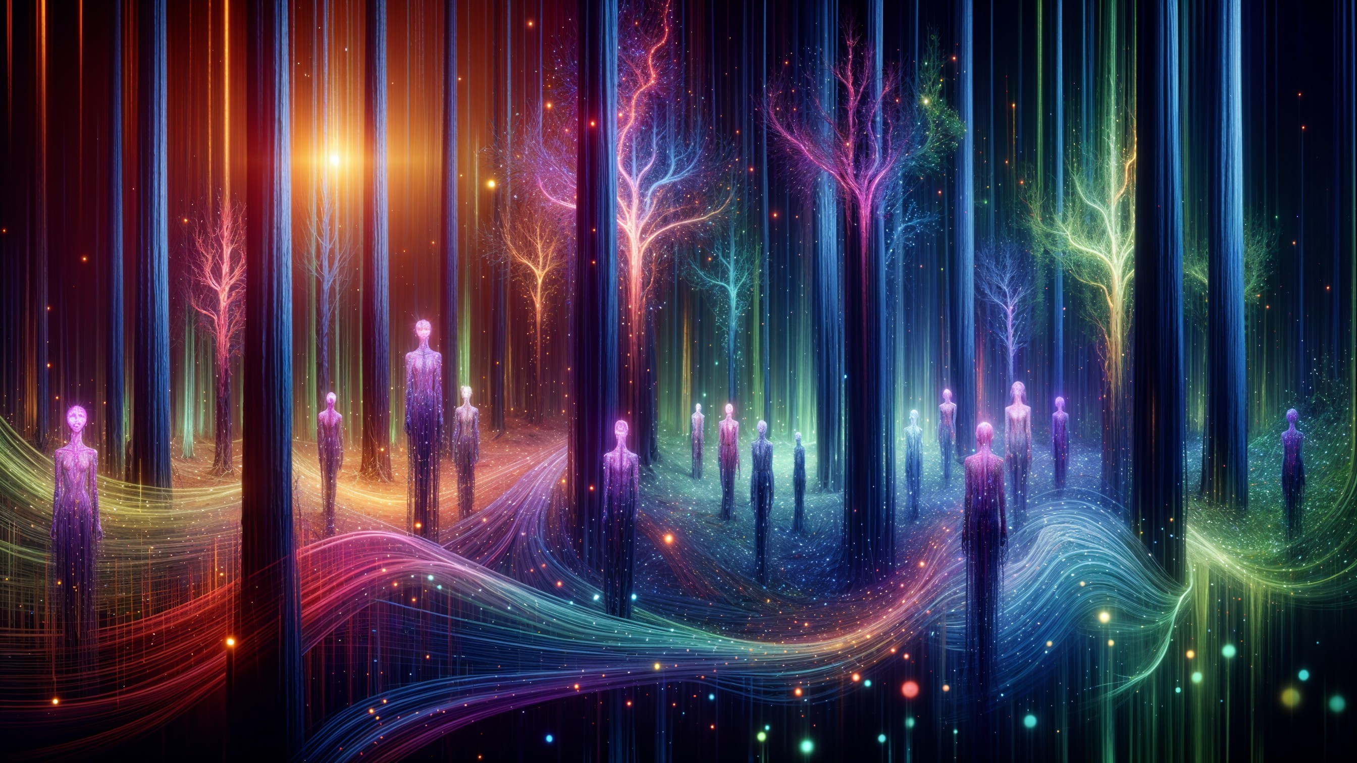 Surreal Forest Landscape with Ethereal Colors and Light