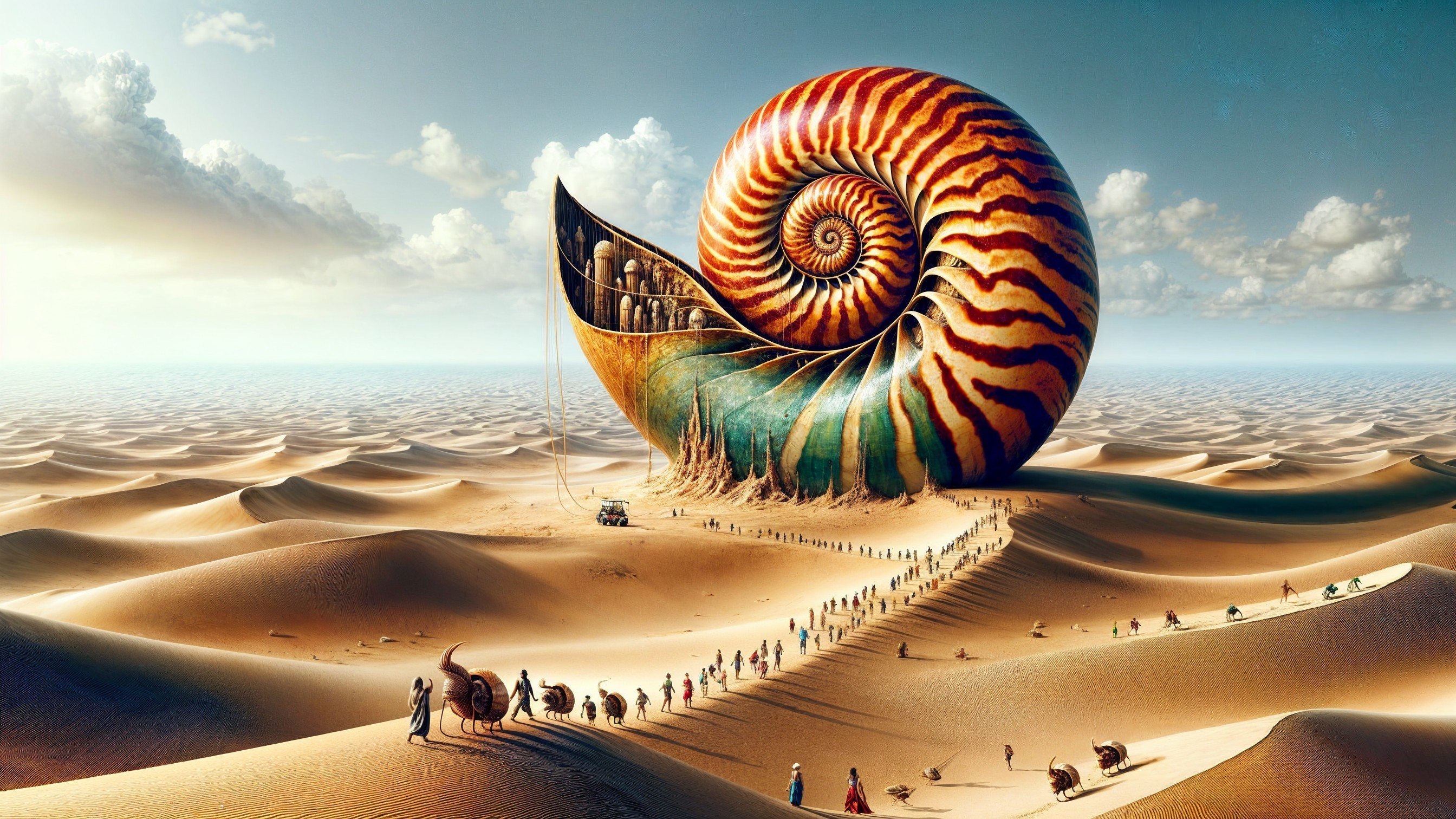 Giant Nautilus Shell in a Desert Landscape