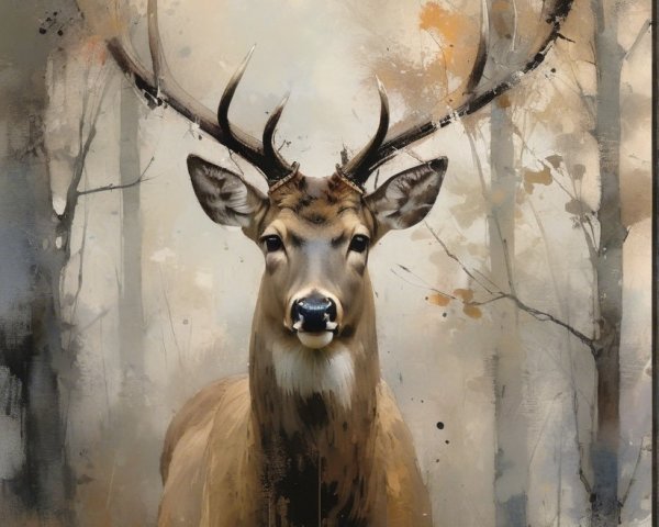 Majestic deer in misty forest with impressive antlers