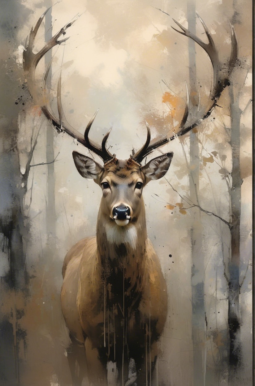 Majestic deer in misty forest with impressive antlers