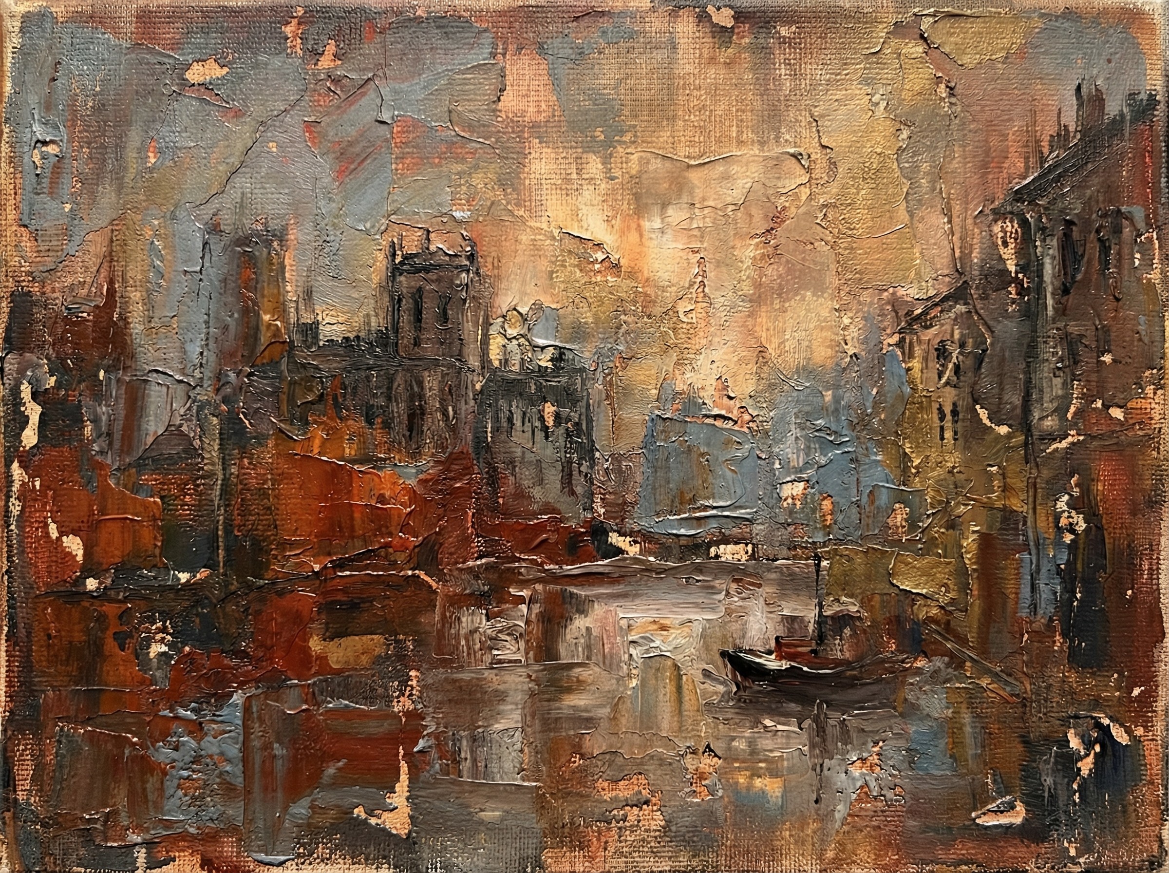 Urban Waterfront Scene at Dusk with Architectural Details