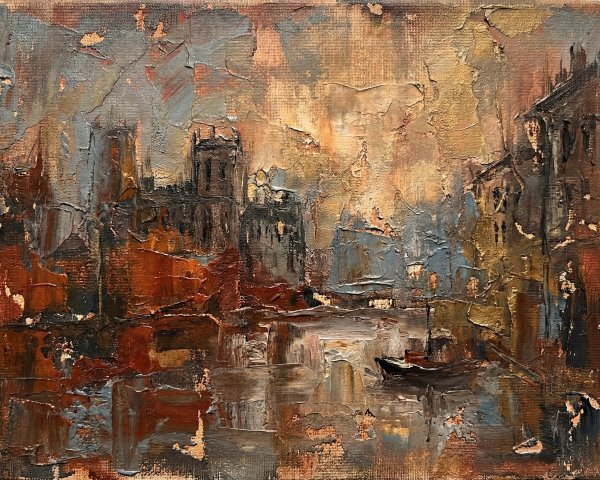 Urban Waterfront Scene at Dusk with Architectural Details