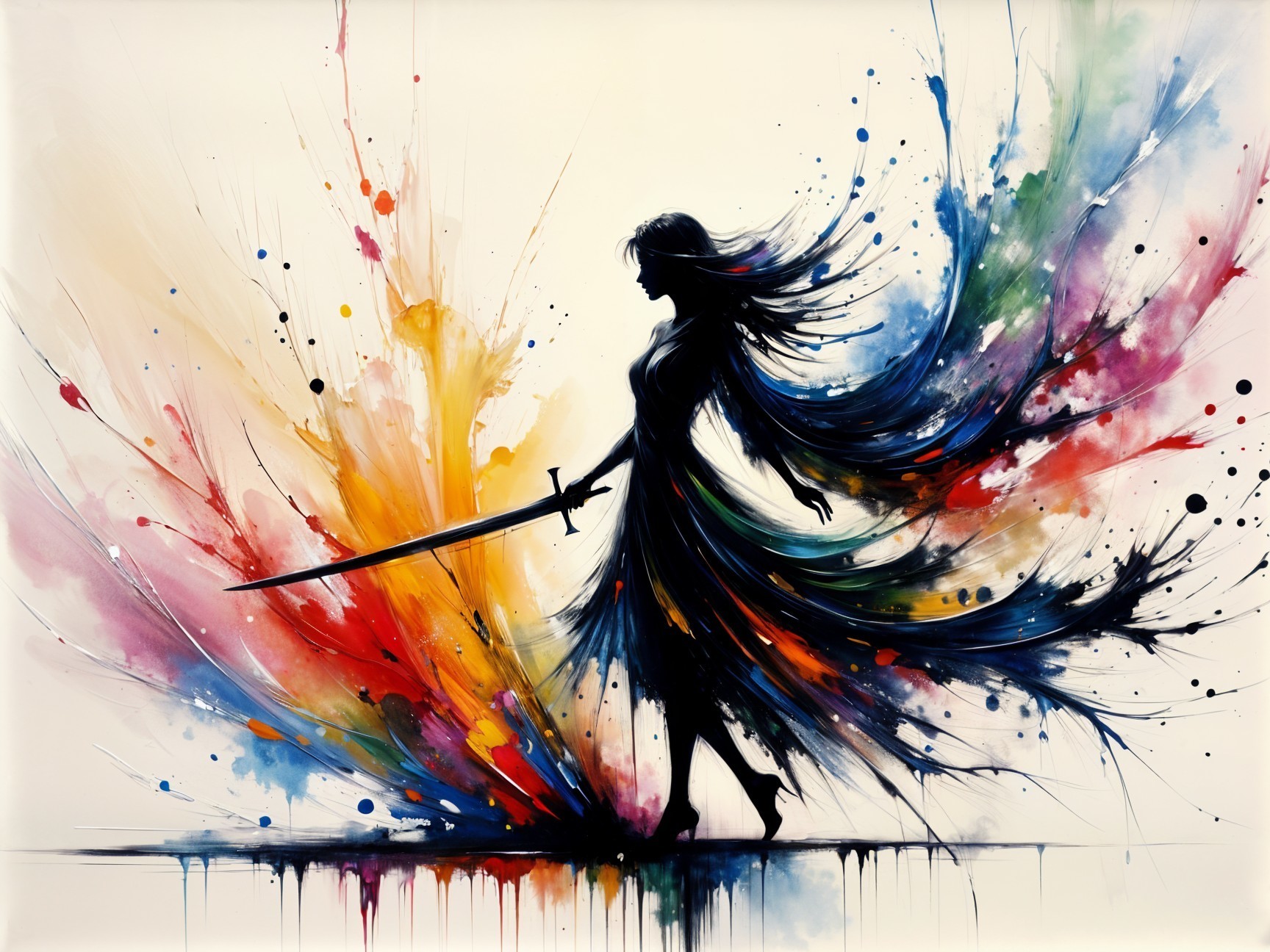 Warrior Silhouette with Vibrant Color Explosion