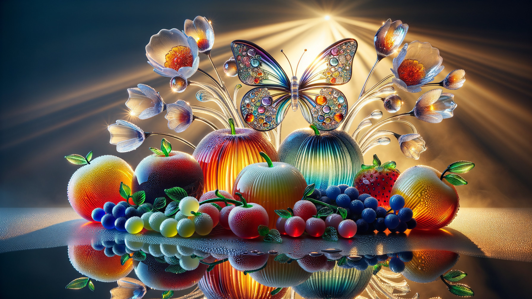 Vibrant Still Life with Butterfly and Colorful Fruits