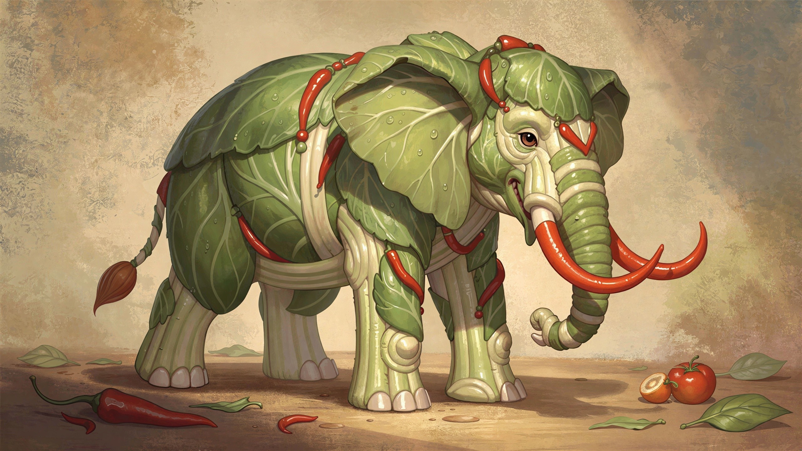 Whimsical Digital Painting of Cabbage Elephant Design