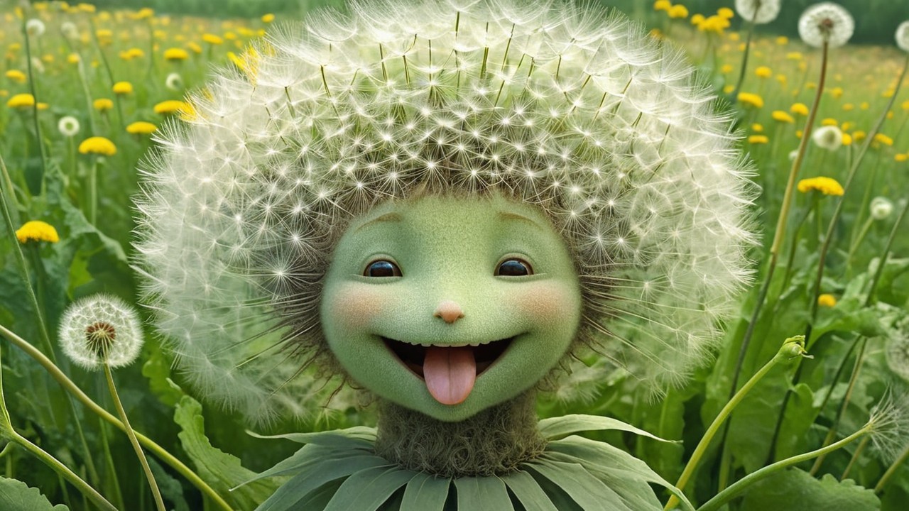 Whimsical Dandelion Character in Sunlit Field