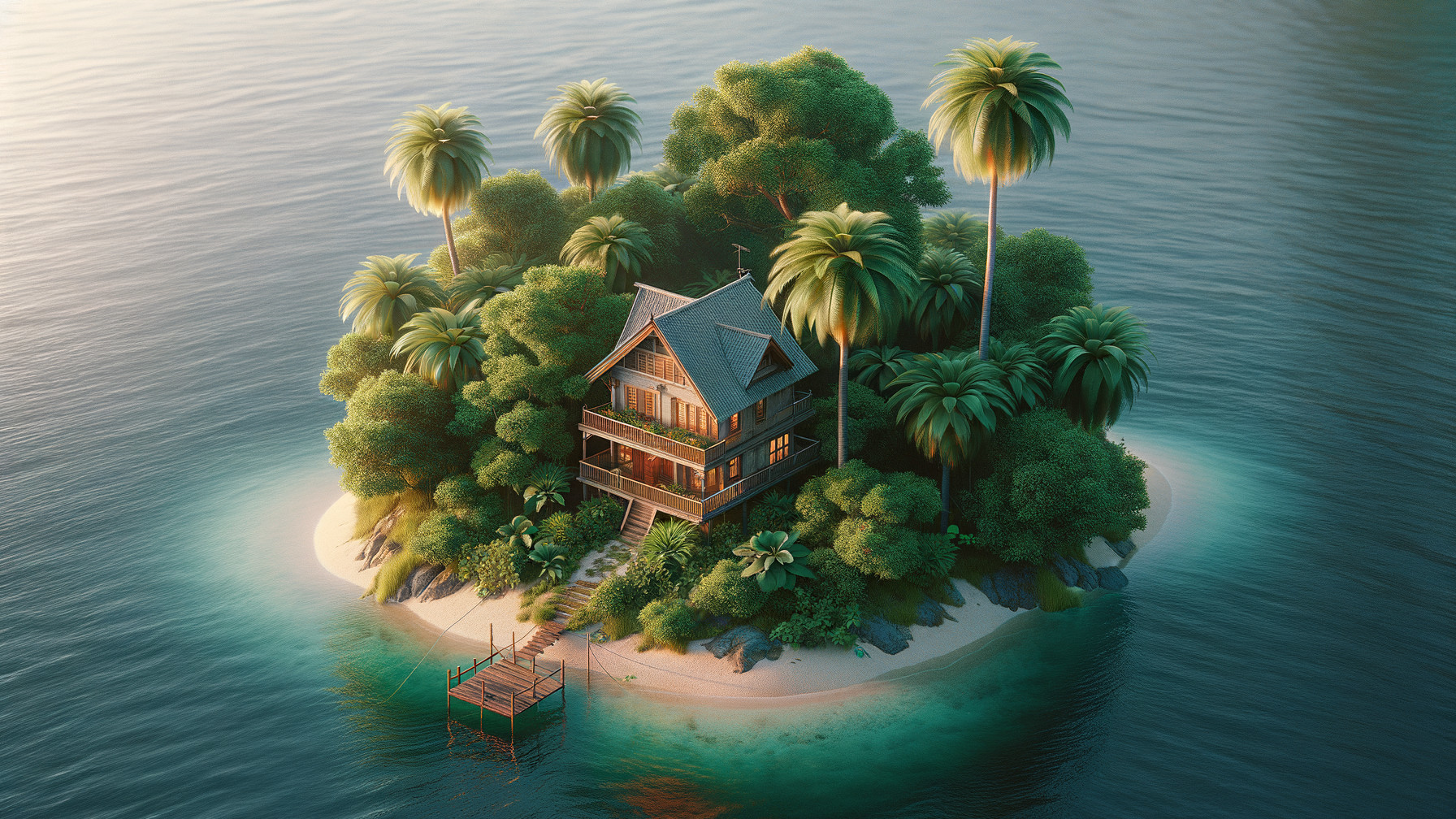 Tranquil Island Paradise with Lush Greenery and Water