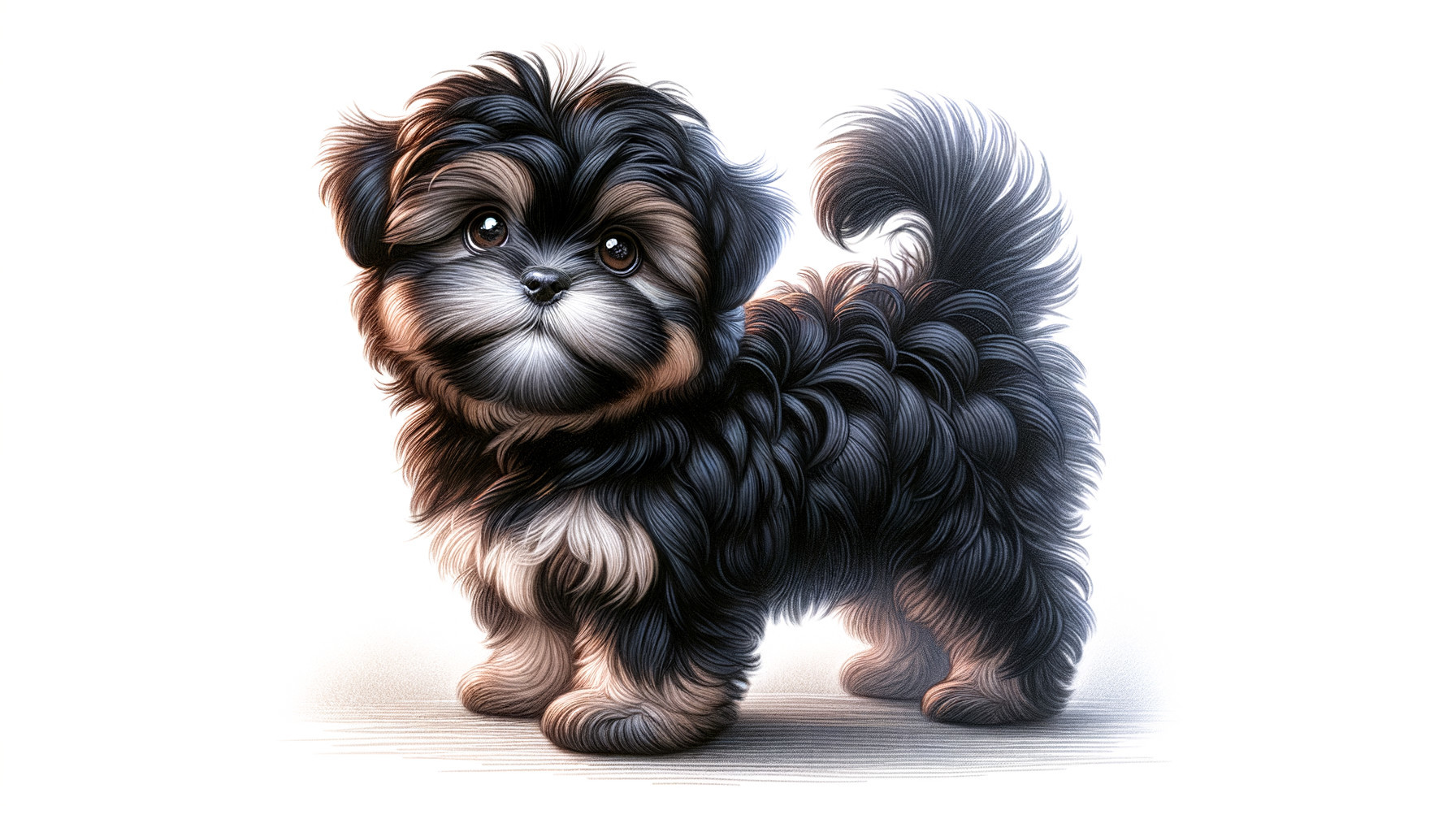 Fluffy Puppy with Curly Black and Brown Fur