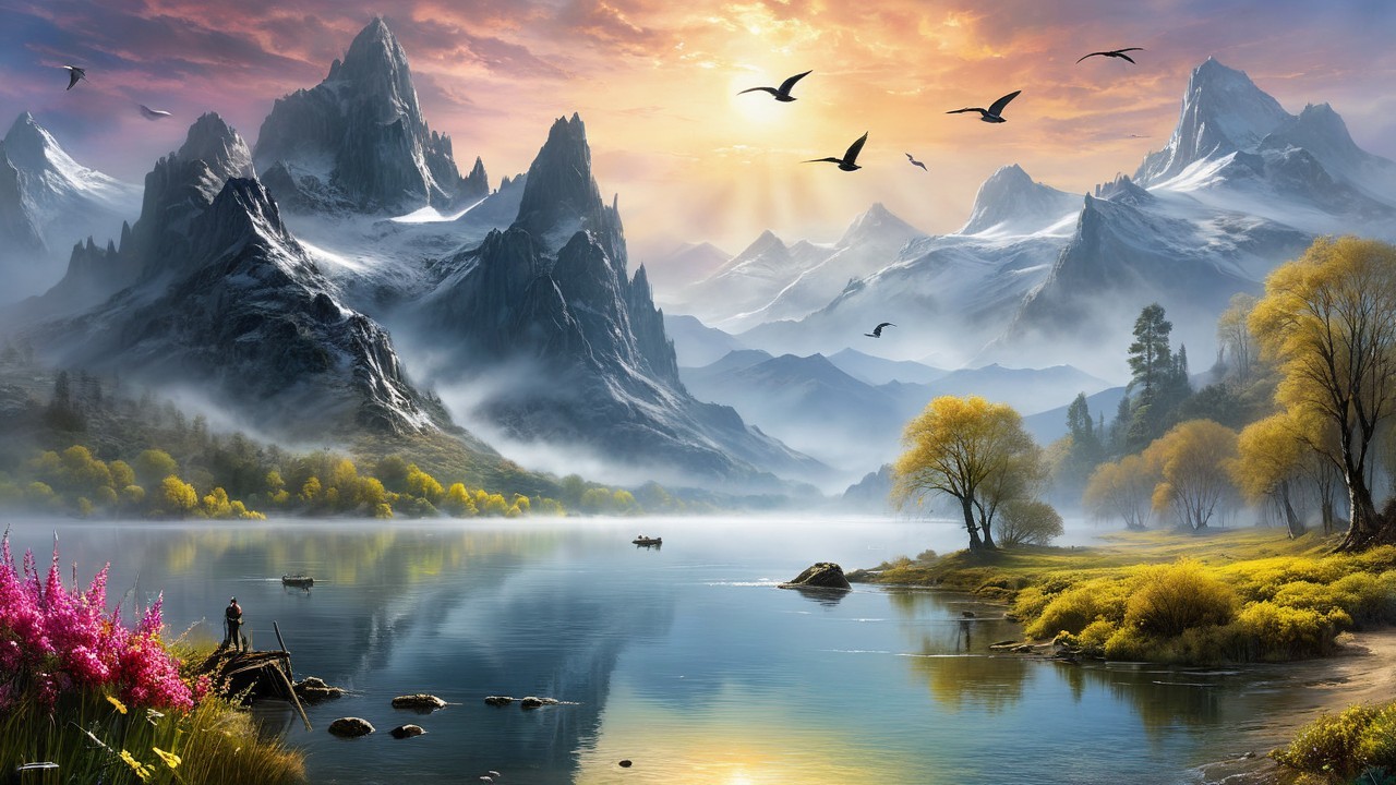 Snow-Capped Mountains Reflecting in a Serene Lake