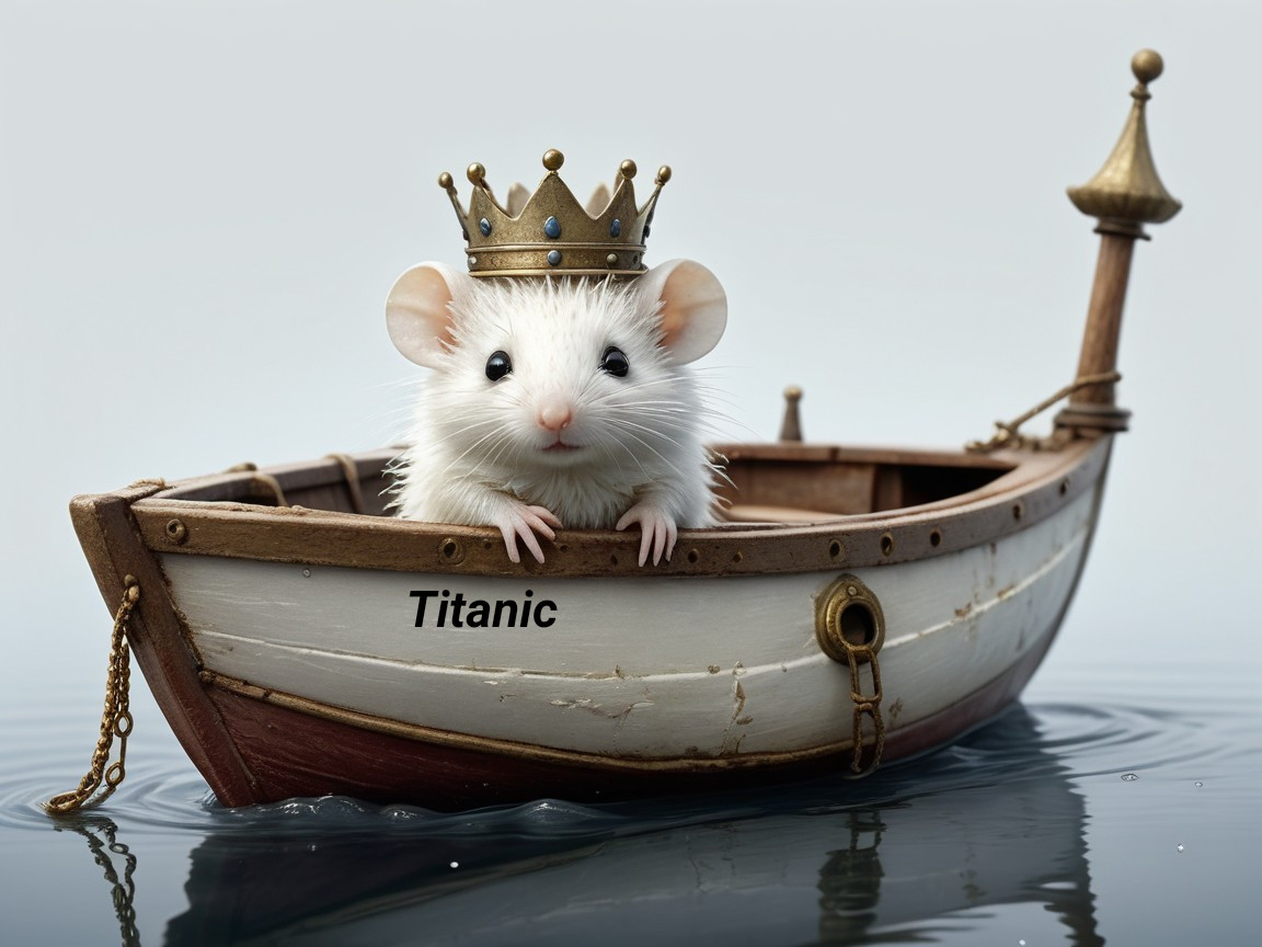 Cartoon Scene of Mouse in Titanic Miniature Boat