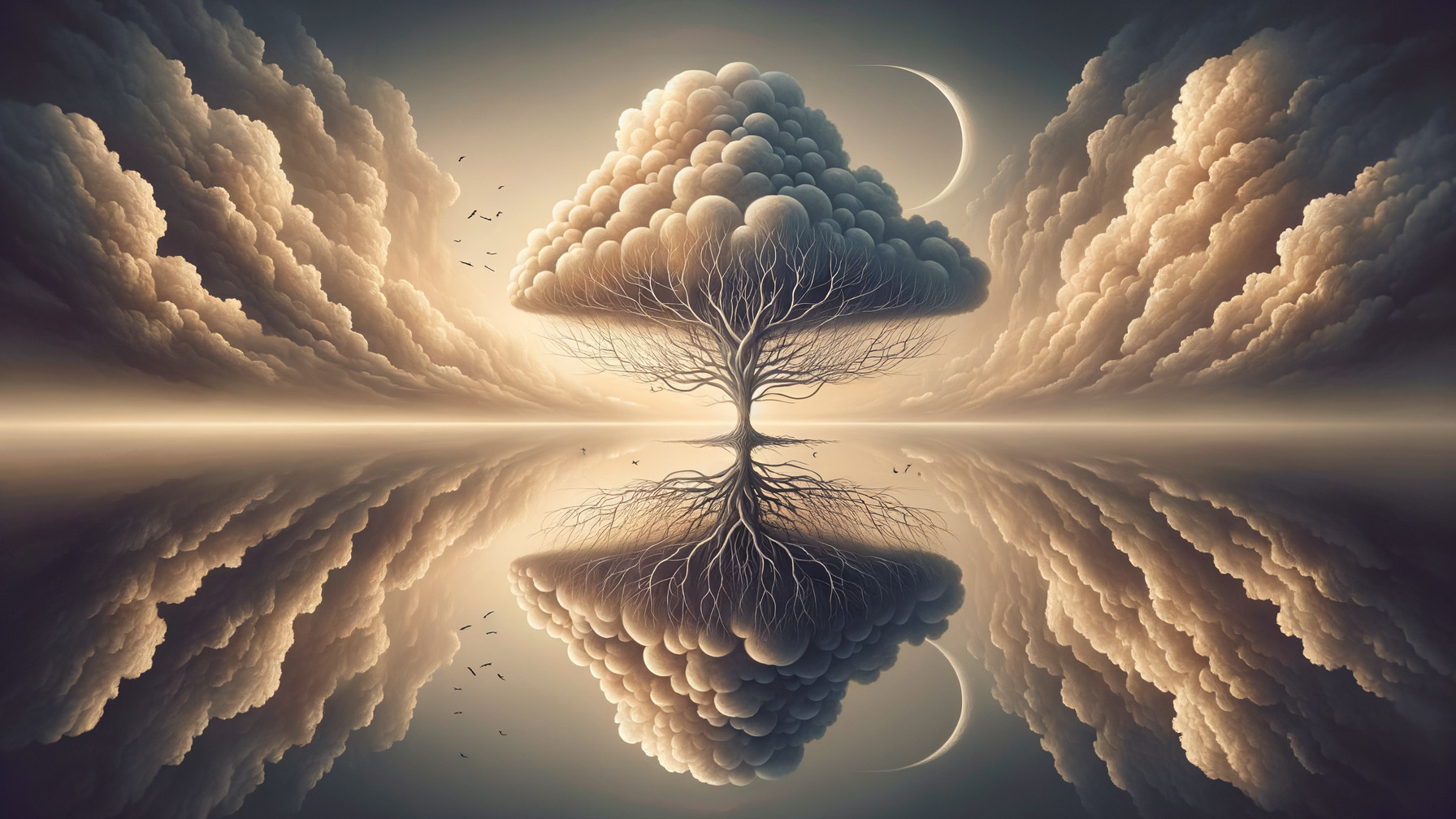 Surreal Landscape with Majestic Tree and Moon