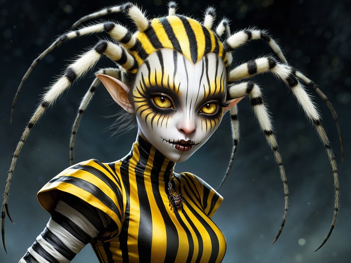 Otherworldly Character with Stripes and Spider Hair