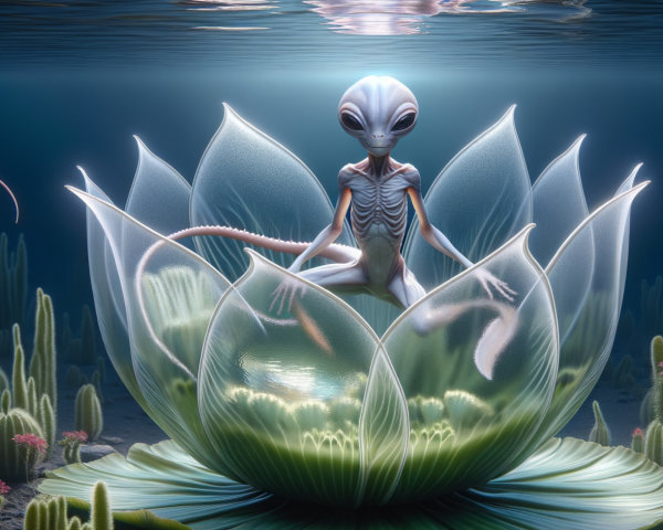 Surreal Underwater Scene with Extraterrestrial Being