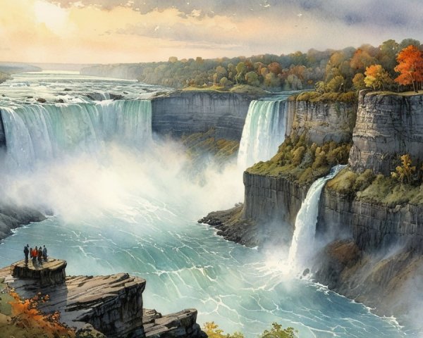Autumn View of Niagara Falls with Cascading Water