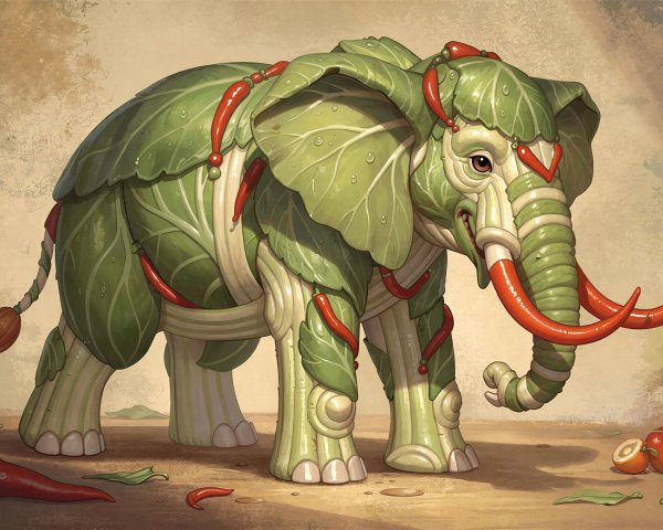 Whimsical Digital Painting of Cabbage Elephant Design