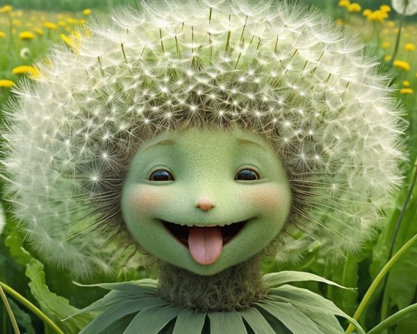Whimsical Dandelion Character in Sunlit Field
