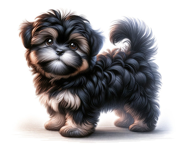 Fluffy Puppy with Curly Black and Brown Fur