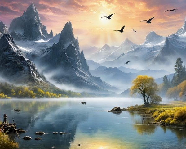 Snow-Capped Mountains Reflecting in a Serene Lake