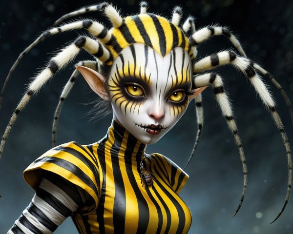 Otherworldly Character with Stripes and Spider Hair