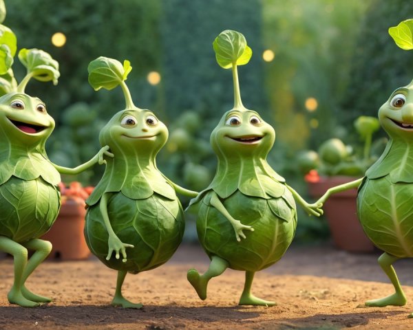Cheerful Animated Sprout Characters in a Garden Scene