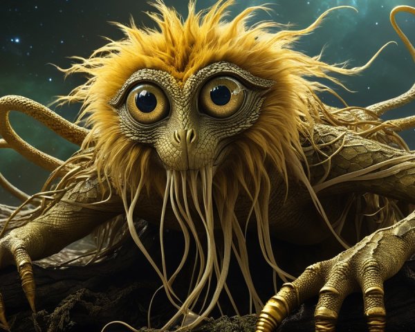 Fantastical creature with scaly body and golden mane