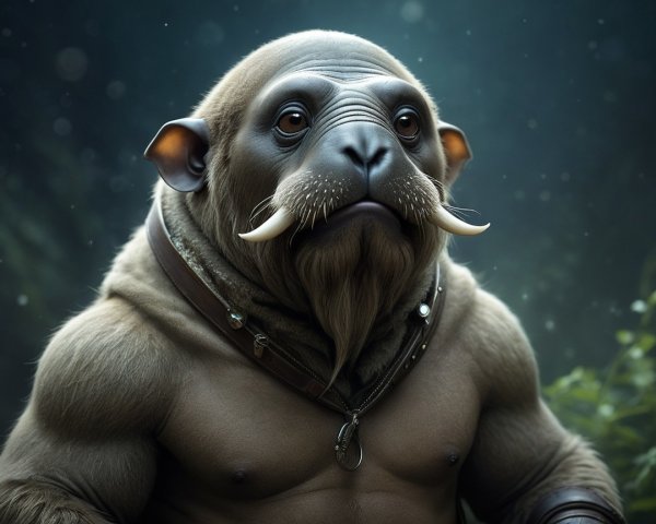 Whimsical Humanoid-Walrus Creature in Mystical Forest
