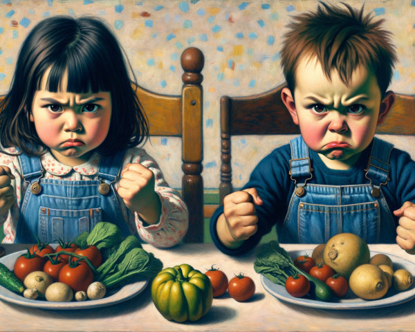 Children's Frustration with Vegetable Meal in Kitchen