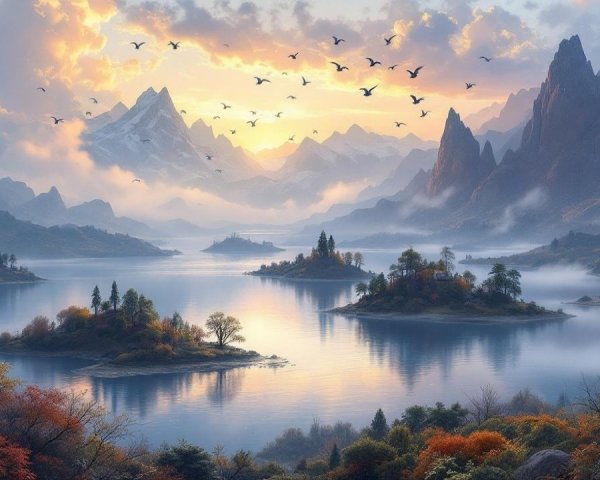 Majestic Mountains and Serene Lake at Sunset