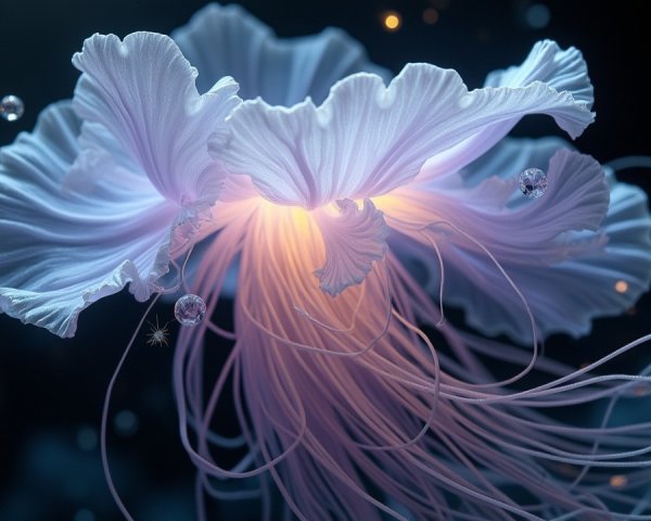 Luminescent Jellyfish in Deep Blue Underwater Scene