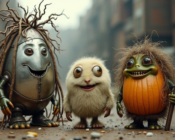 Whimsical Creatures in a Post-Apocalyptic Scene