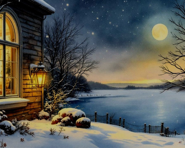 Charming House Overlooking Snowy Winter Landscape