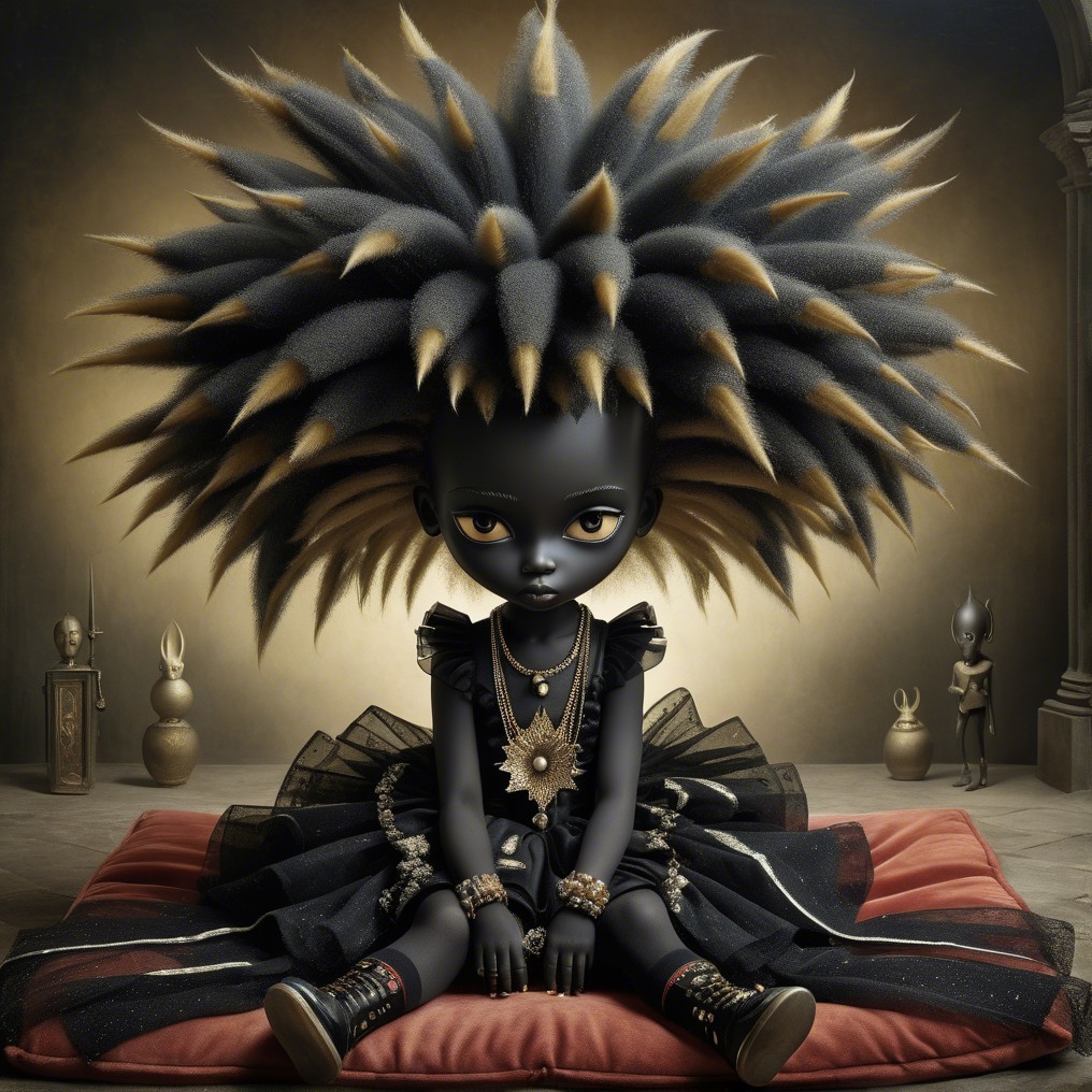 Unique Doll with Spiky Black and Gold Hairstyle