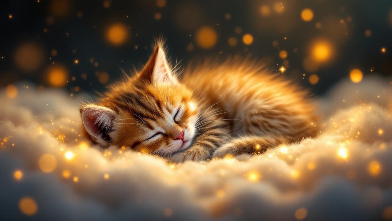 Fluffy Orange Tabby Kitten Sleeping on Soft Surface