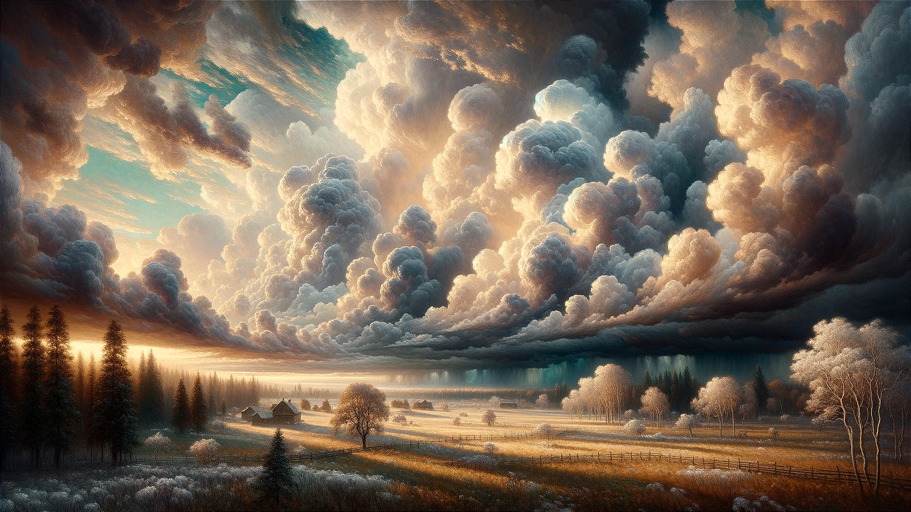 Dramatic Clouds Over Serene Countryside Landscape