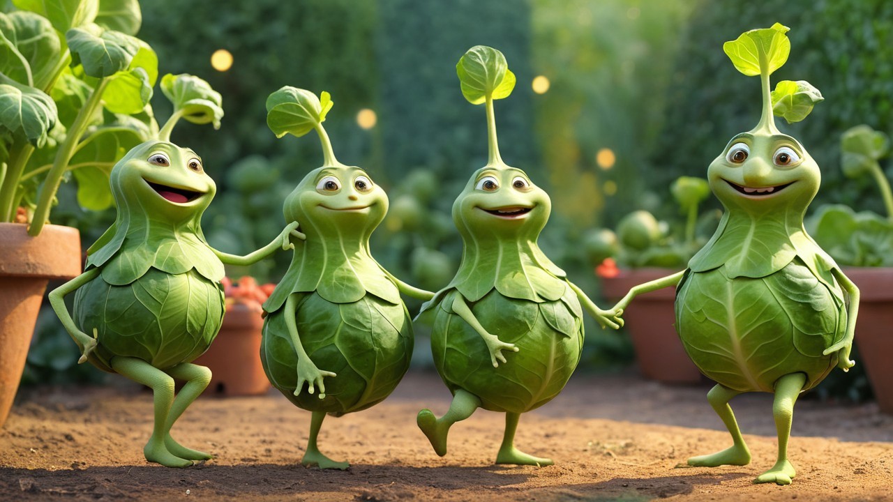 Cheerful Animated Sprout Characters in a Garden Scene