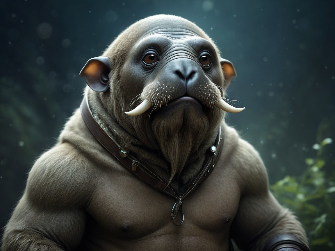 Whimsical Humanoid-Walrus Creature in Mystical Forest