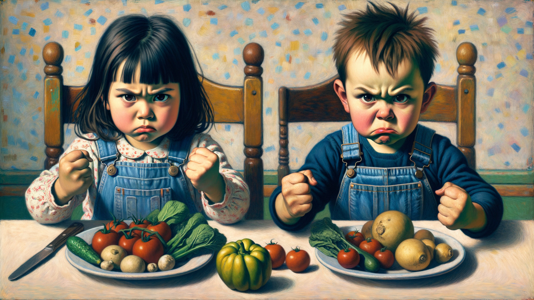 Children's Frustration with Vegetable Meal in Kitchen