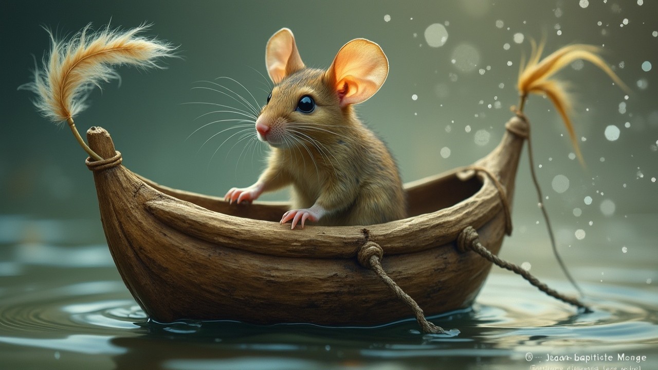Charming Mouse in Tiny Boat on Tranquil Water