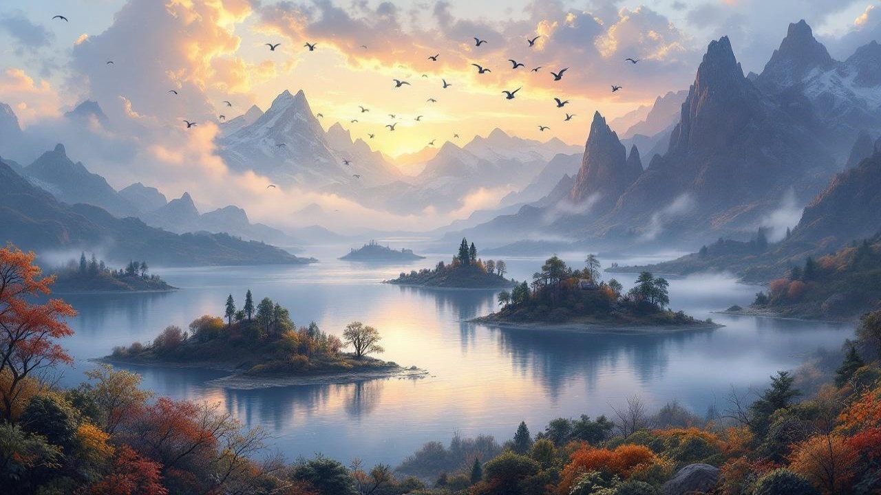 Majestic Mountains and Serene Lake at Sunset