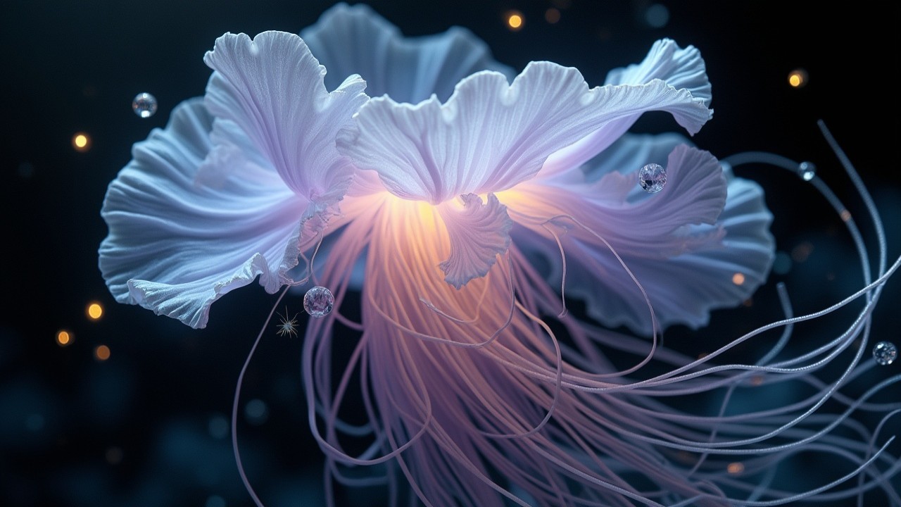 Luminescent Jellyfish in Deep Blue Underwater Scene